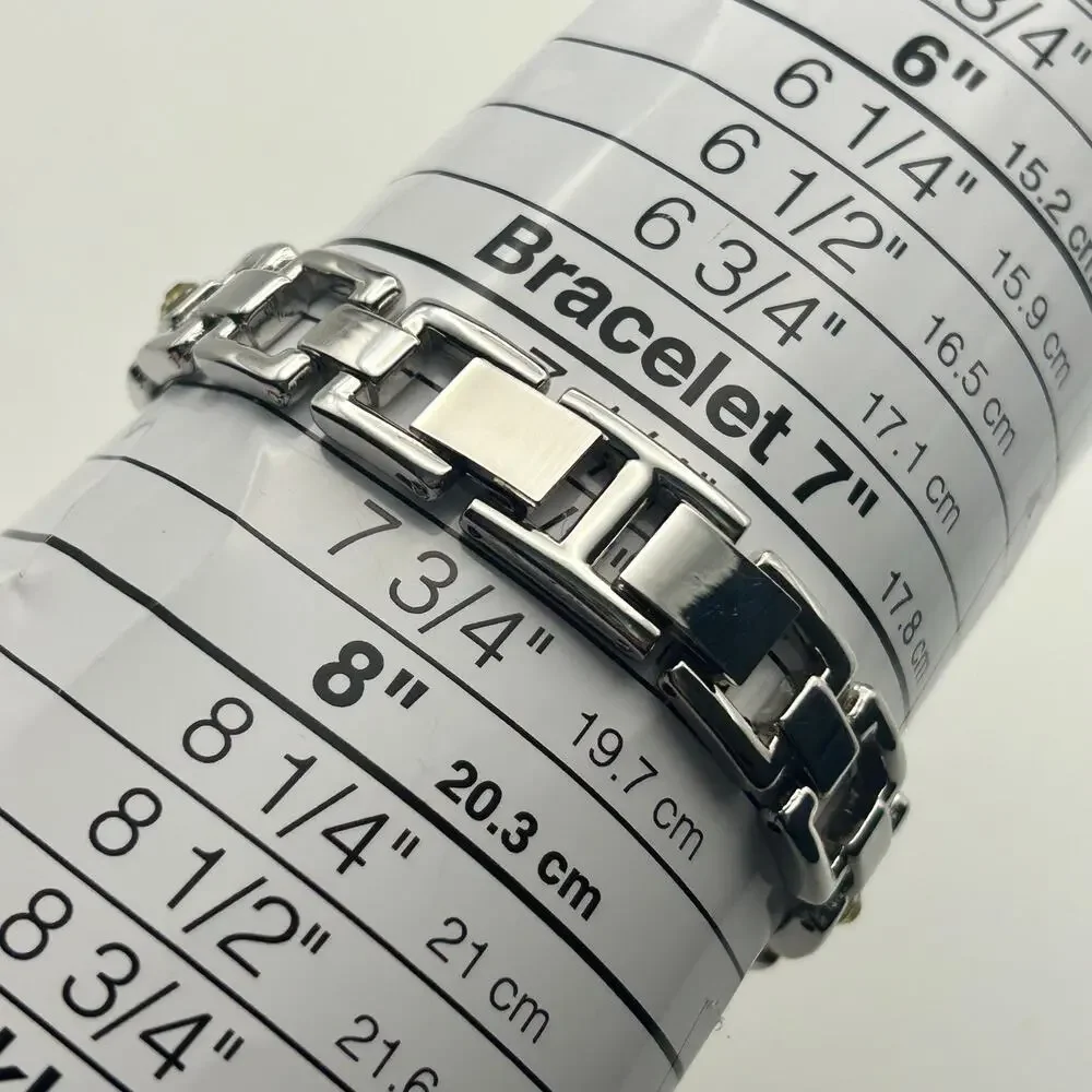 Womens Silver Tone Quartz Watch with Yellow Rhinestone/Crystal Bezel New Battery - Picture 8 of 8